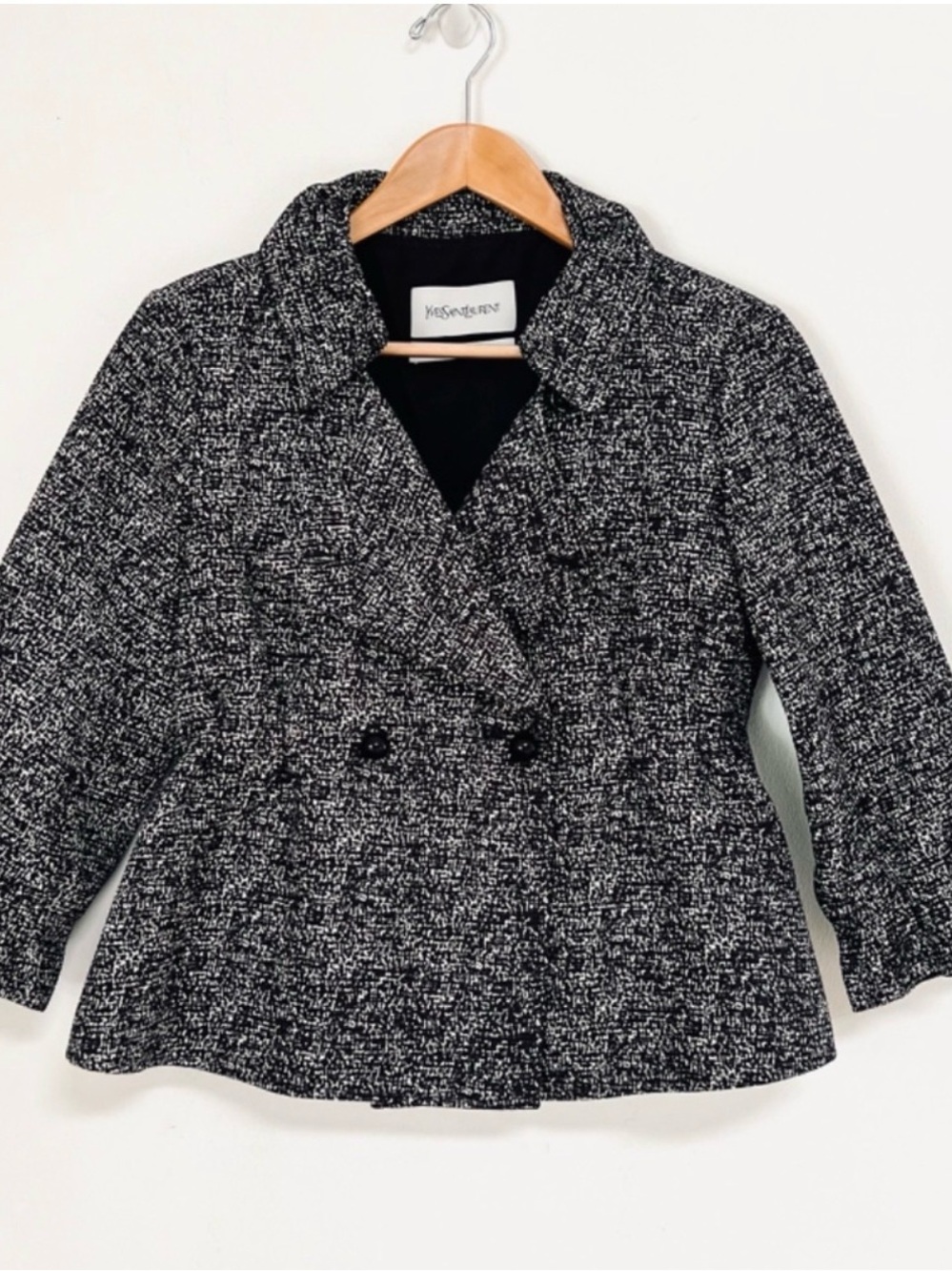 Yves Saint Laurent Black & White Tweed Double-Breasted Blazer